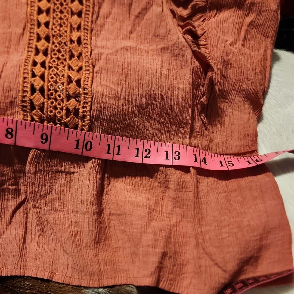 Women's Ruffled Lace Trim Top - Rust - Picture 8 of 8